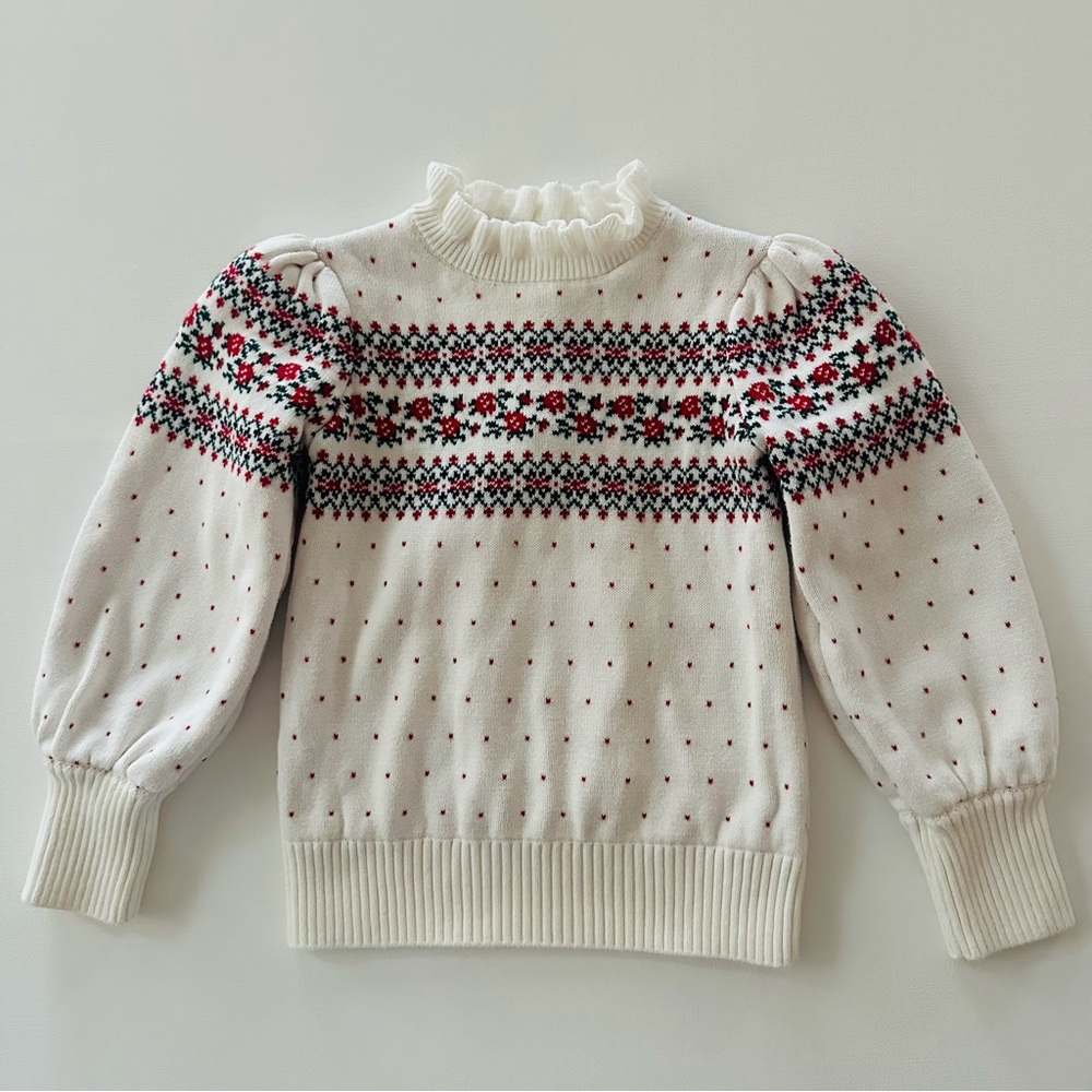 Janie and Jack 3T Toddler Girl Sweater Floral Fair Isle Holiday Christmas